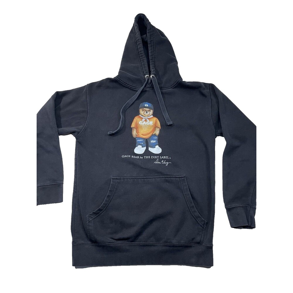 The Dirt Label TDL Gage Bear Hoodie Mens M Medium Black Pullover Graphic Detroit